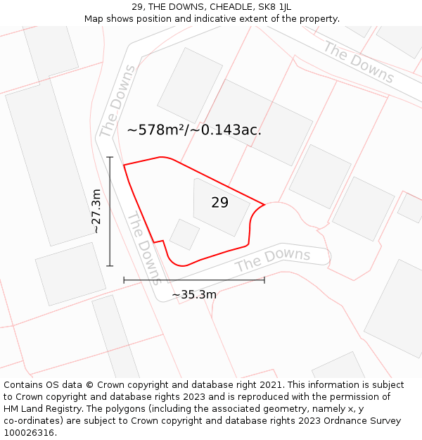 29, THE DOWNS, CHEADLE, SK8 1JL: Plot and title map