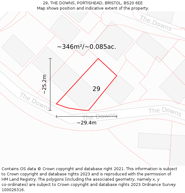 29, THE DOWNS, PORTISHEAD, BRISTOL, BS20 6EE: Plot and title map