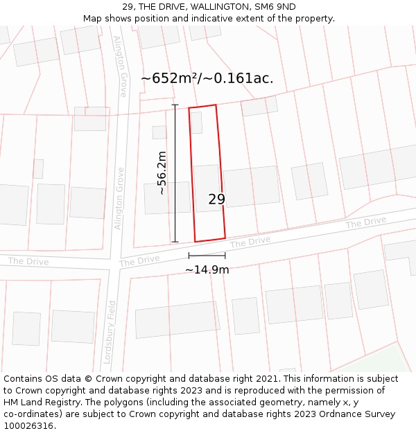29, THE DRIVE, WALLINGTON, SM6 9ND: Plot and title map