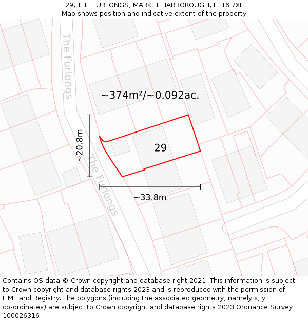 29, THE FURLONGS, MARKET HARBOROUGH, LE16 7XL: Plot and title map