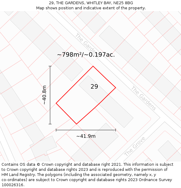 29, THE GARDENS, WHITLEY BAY, NE25 8BG: Plot and title map
