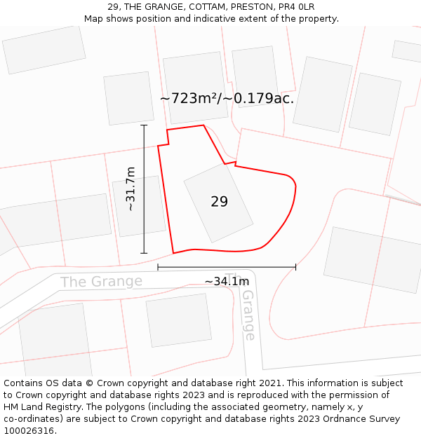 29, THE GRANGE, COTTAM, PRESTON, PR4 0LR: Plot and title map