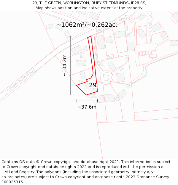 29, THE GREEN, WORLINGTON, BURY ST EDMUNDS, IP28 8SJ: Plot and title map