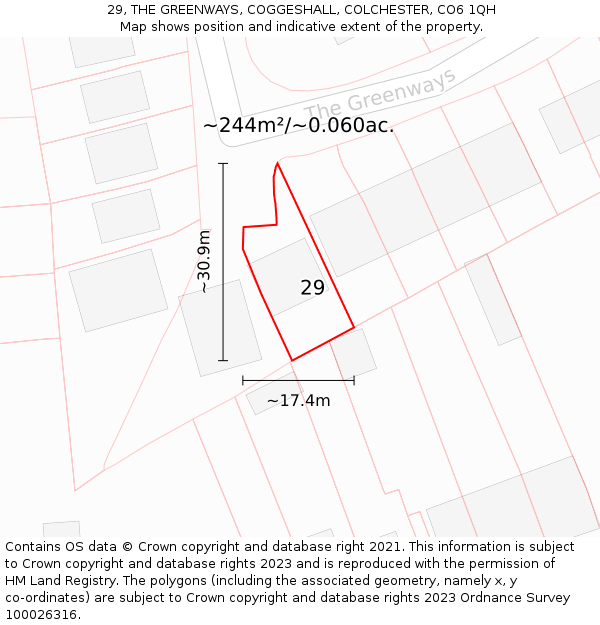 29, THE GREENWAYS, COGGESHALL, COLCHESTER, CO6 1QH: Plot and title map
