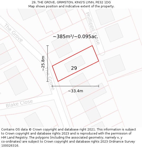 29, THE GROVE, GRIMSTON, KING'S LYNN, PE32 1DG: Plot and title map