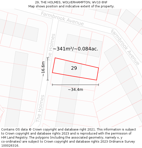 29, THE HOLMES, WOLVERHAMPTON, WV10 6NF: Plot and title map