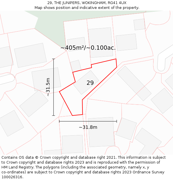 29, THE JUNIPERS, WOKINGHAM, RG41 4UX: Plot and title map