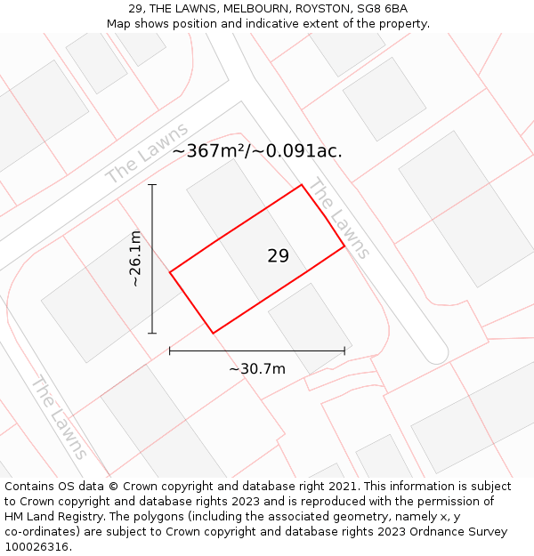 29, THE LAWNS, MELBOURN, ROYSTON, SG8 6BA: Plot and title map