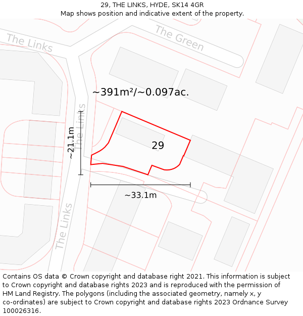 29, THE LINKS, HYDE, SK14 4GR: Plot and title map
