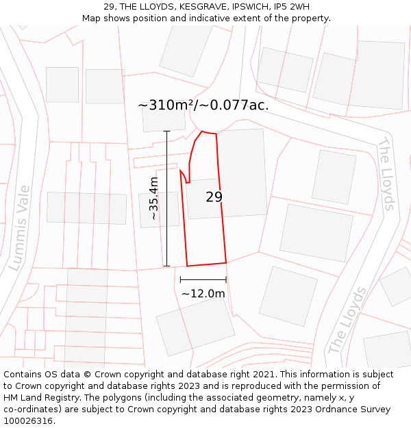 29, THE LLOYDS, KESGRAVE, IPSWICH, IP5 2WH: Plot and title map