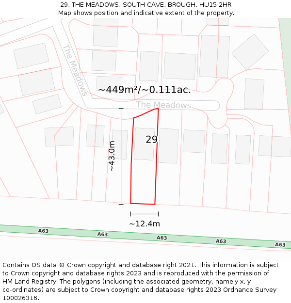 29, THE MEADOWS, SOUTH CAVE, BROUGH, HU15 2HR: Plot and title map