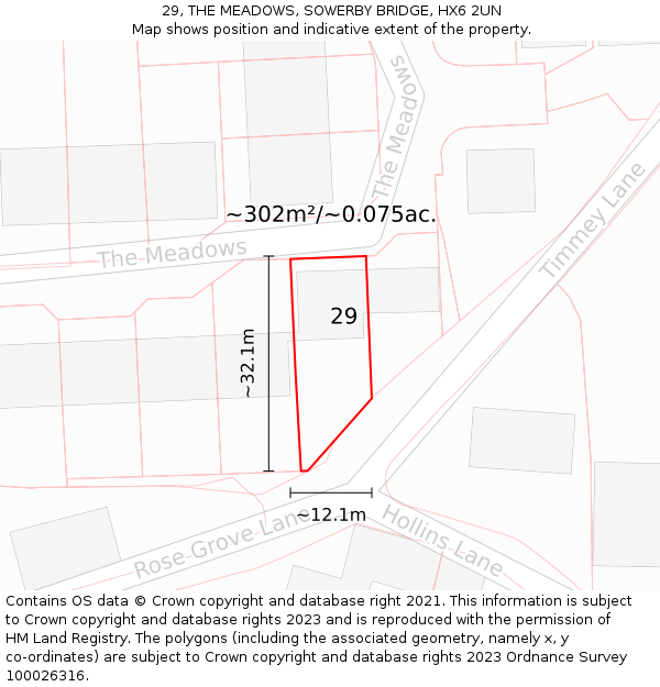 29, THE MEADOWS, SOWERBY BRIDGE, HX6 2UN: Plot and title map