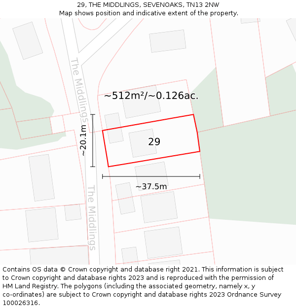 29, THE MIDDLINGS, SEVENOAKS, TN13 2NW: Plot and title map
