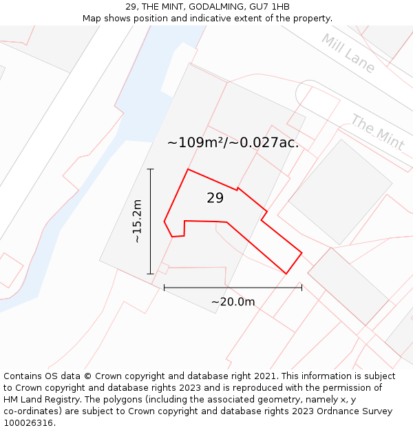 29, THE MINT, GODALMING, GU7 1HB: Plot and title map