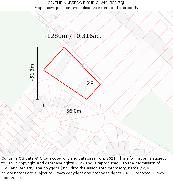 29, THE NURSERY, BIRMINGHAM, B29 7QL: Plot and title map