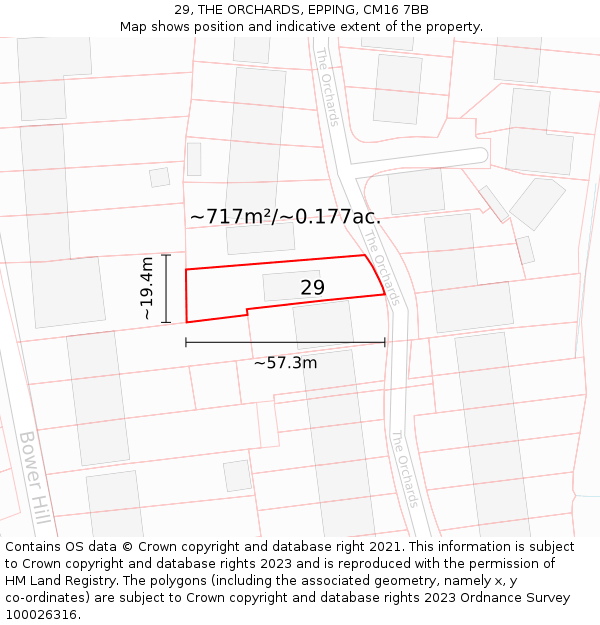 29, THE ORCHARDS, EPPING, CM16 7BB: Plot and title map