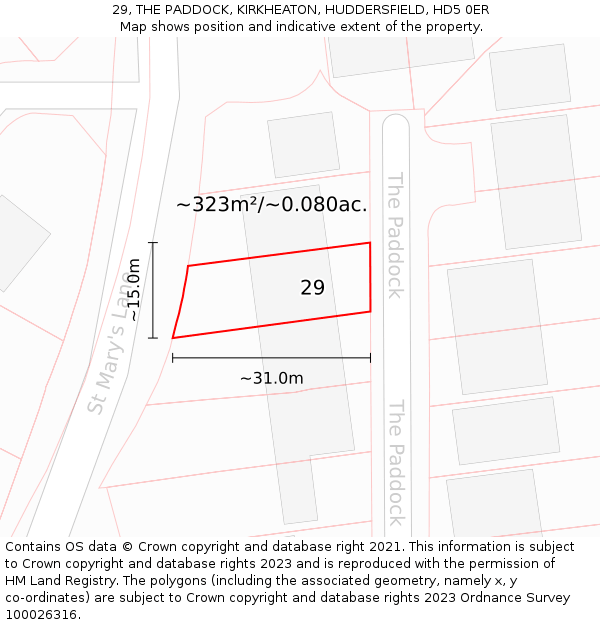 29, THE PADDOCK, KIRKHEATON, HUDDERSFIELD, HD5 0ER: Plot and title map