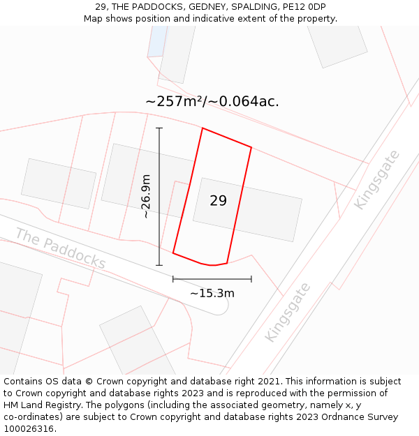 29, THE PADDOCKS, GEDNEY, SPALDING, PE12 0DP: Plot and title map