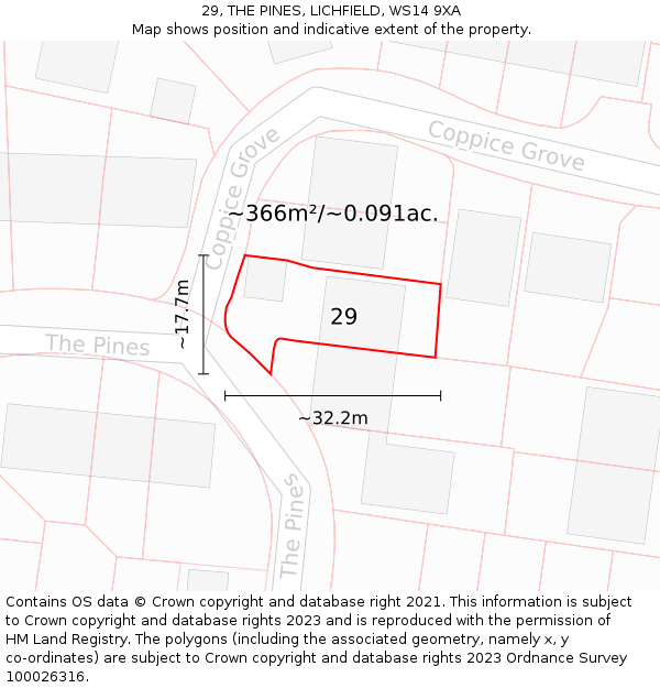 29, THE PINES, LICHFIELD, WS14 9XA: Plot and title map
