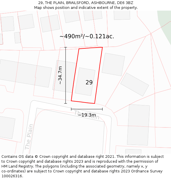 29, THE PLAIN, BRAILSFORD, ASHBOURNE, DE6 3BZ: Plot and title map