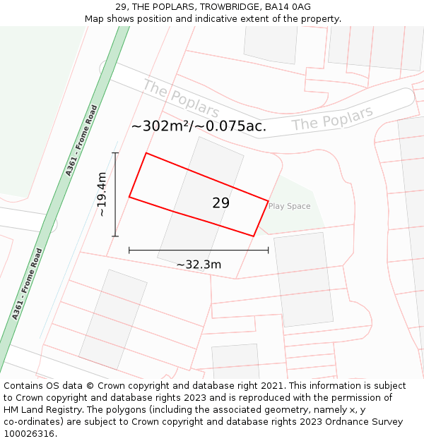 29, THE POPLARS, TROWBRIDGE, BA14 0AG: Plot and title map