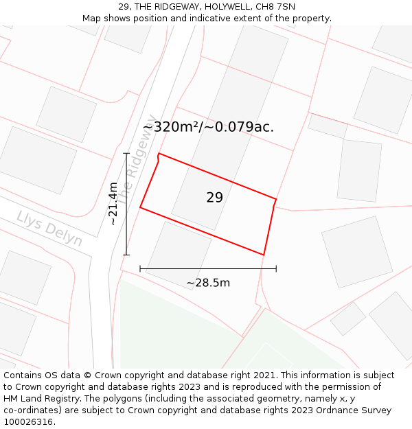 29, THE RIDGEWAY, HOLYWELL, CH8 7SN: Plot and title map