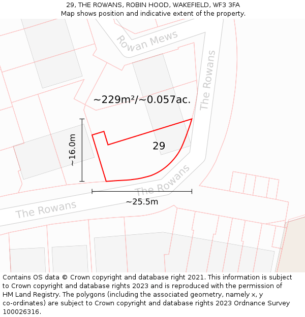 29, THE ROWANS, ROBIN HOOD, WAKEFIELD, WF3 3FA: Plot and title map