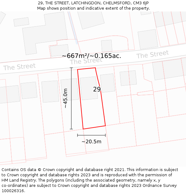 29, THE STREET, LATCHINGDON, CHELMSFORD, CM3 6JP: Plot and title map