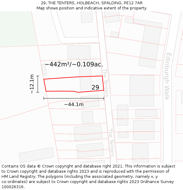 29, THE TENTERS, HOLBEACH, SPALDING, PE12 7AR: Plot and title map
