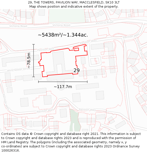 29, THE TOWERS, PAVILION WAY, MACCLESFIELD, SK10 3LT: Plot and title map