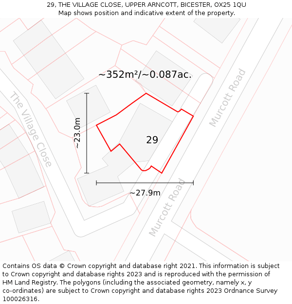 29, THE VILLAGE CLOSE, UPPER ARNCOTT, BICESTER, OX25 1QU: Plot and title map