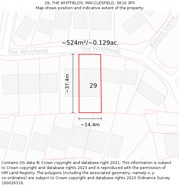 29, THE WHITFIELDS, MACCLESFIELD, SK10 3PX: Plot and title map