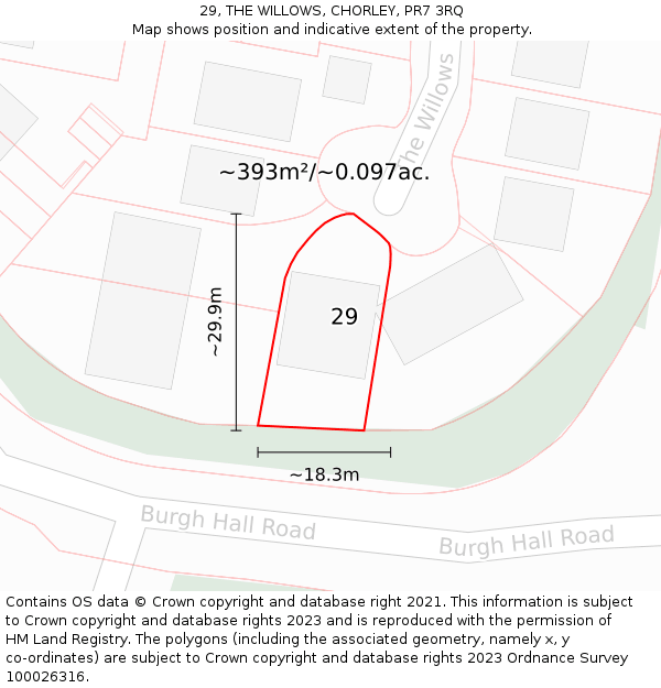 29, THE WILLOWS, CHORLEY, PR7 3RQ: Plot and title map