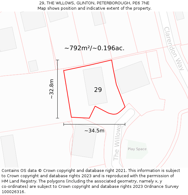 29, THE WILLOWS, GLINTON, PETERBOROUGH, PE6 7NE: Plot and title map
