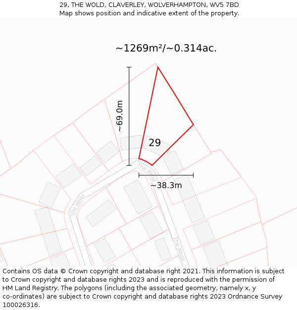 29, THE WOLD, CLAVERLEY, WOLVERHAMPTON, WV5 7BD: Plot and title map