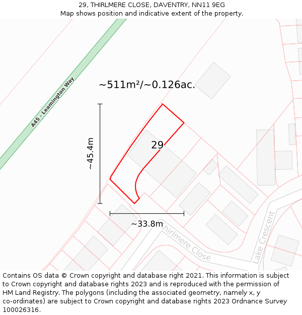 29, THIRLMERE CLOSE, DAVENTRY, NN11 9EG: Plot and title map