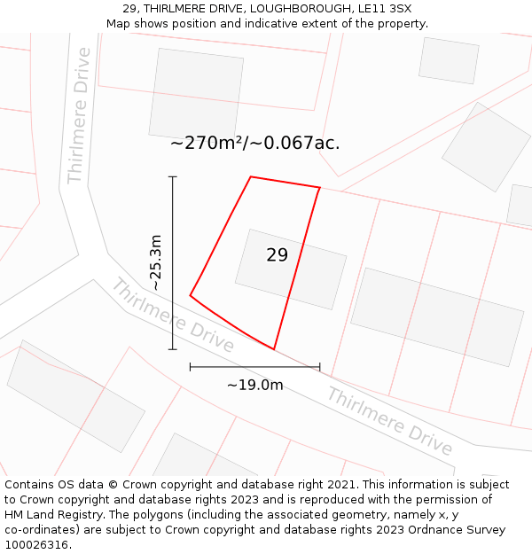 29, THIRLMERE DRIVE, LOUGHBOROUGH, LE11 3SX: Plot and title map