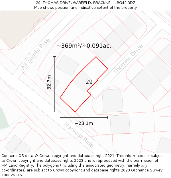29, THOMAS DRIVE, WARFIELD, BRACKNELL, RG42 3DZ: Plot and title map