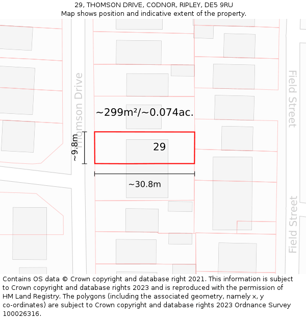29, THOMSON DRIVE, CODNOR, RIPLEY, DE5 9RU: Plot and title map