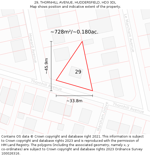 29, THORNHILL AVENUE, HUDDERSFIELD, HD3 3DL: Plot and title map