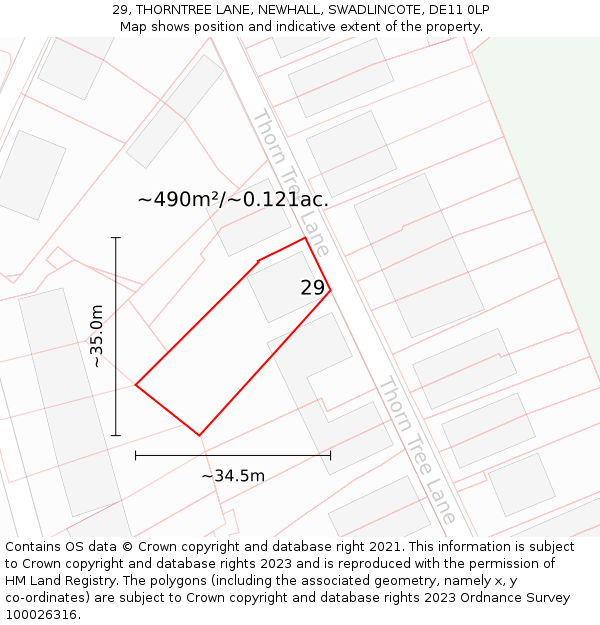 29, THORNTREE LANE, NEWHALL, SWADLINCOTE, DE11 0LP: Plot and title map