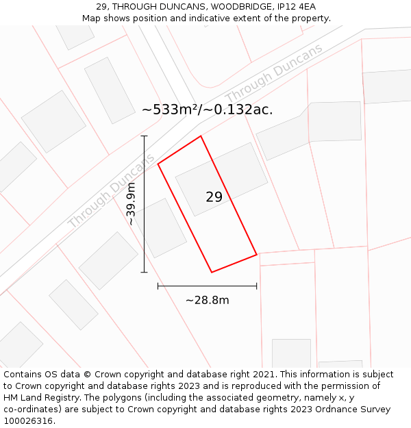 29, THROUGH DUNCANS, WOODBRIDGE, IP12 4EA: Plot and title map