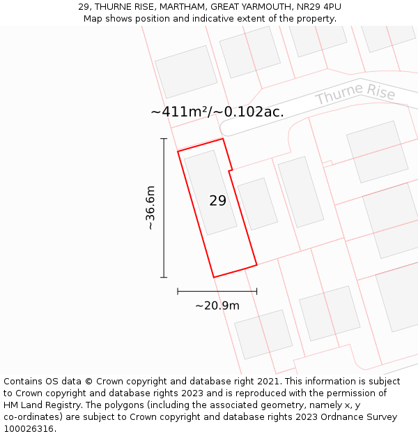 29, THURNE RISE, MARTHAM, GREAT YARMOUTH, NR29 4PU: Plot and title map