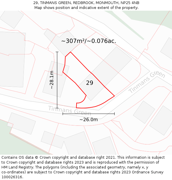 29, TINMANS GREEN, REDBROOK, MONMOUTH, NP25 4NB: Plot and title map