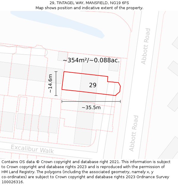 29, TINTAGEL WAY, MANSFIELD, NG19 6FS: Plot and title map