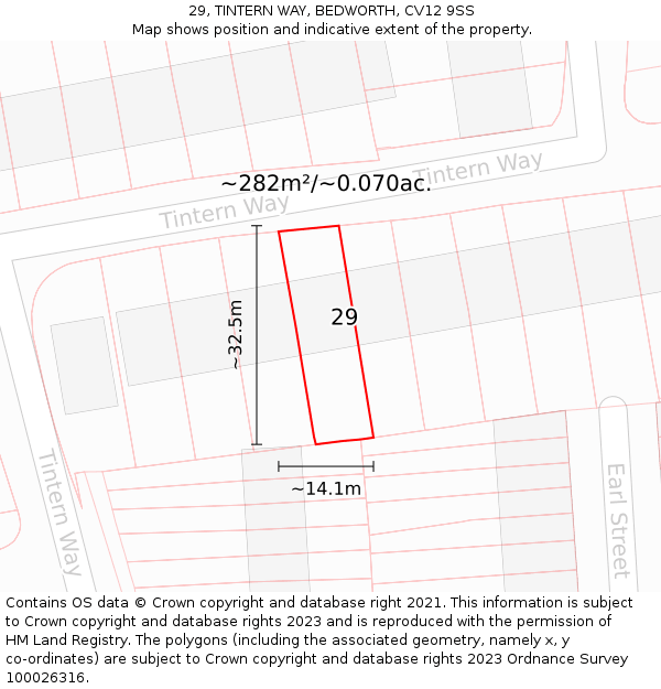 29, TINTERN WAY, BEDWORTH, CV12 9SS: Plot and title map