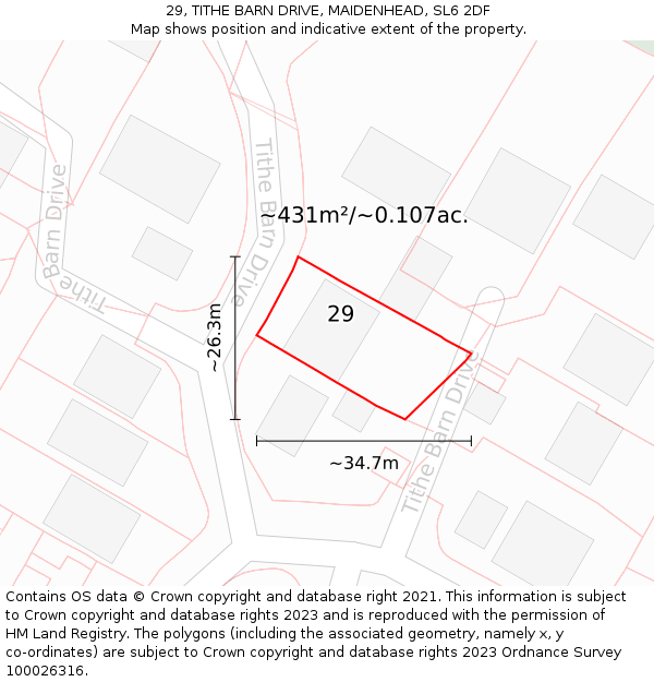 29, TITHE BARN DRIVE, MAIDENHEAD, SL6 2DF: Plot and title map