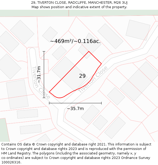29, TIVERTON CLOSE, RADCLIFFE, MANCHESTER, M26 3UJ: Plot and title map