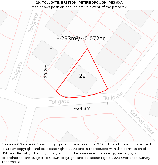 29, TOLLGATE, BRETTON, PETERBOROUGH, PE3 9XA: Plot and title map