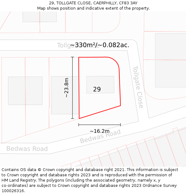 29, TOLLGATE CLOSE, CAERPHILLY, CF83 3AY: Plot and title map